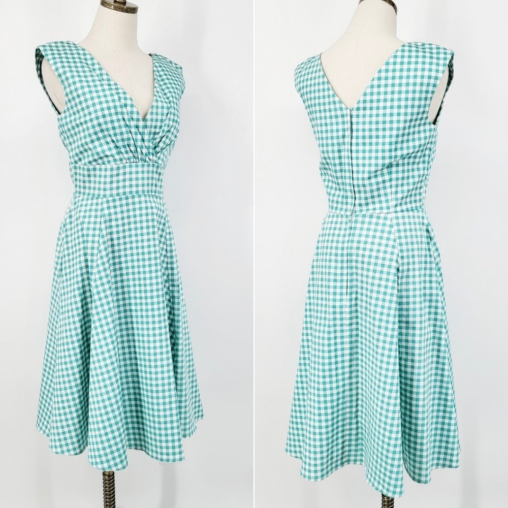 Collectif Turquoise/Mint and White Gingham Swing Dress